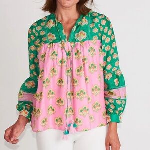 Floral Green and Pink Blouse